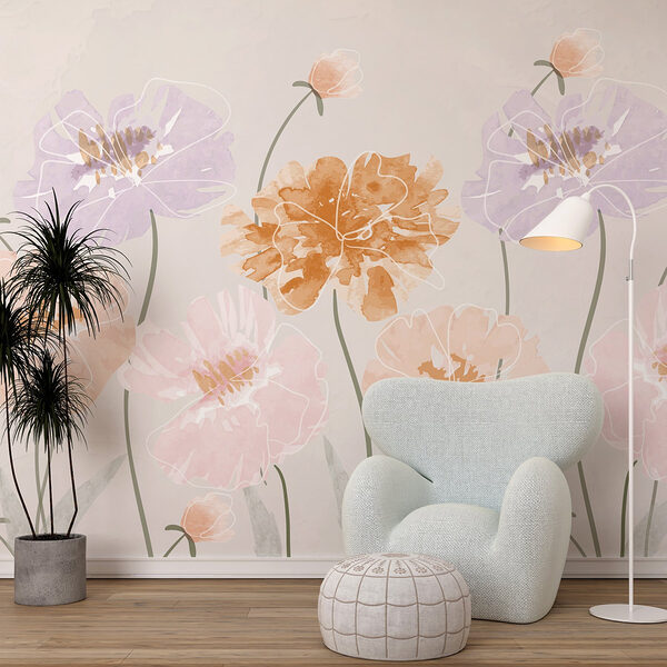Grupo de flores com folhas Papel de parede Grupo de flores com folhas