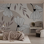 Papel de parede Padrão floral elegante com linhas suaves.