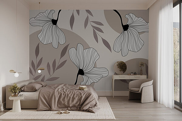 Padrão floral elegante com linhas suaves Papel de parede Padrão floral elegante com linhas suaves