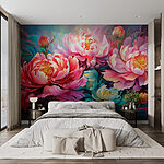 Papel de parede Pintura de flores sobre um fundo azul