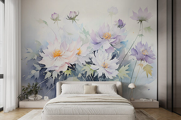 Pintura de flores sobre um fundo branco Papel de parede Pintura de flores sobre um fundo branco