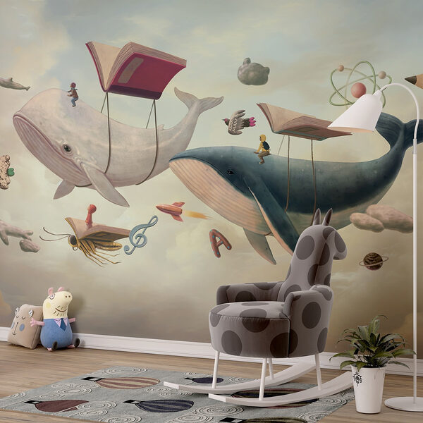 Baleia e baleia com livros e um livro sobre elas Papel de parede Baleia e baleia com livros e um livro sobre elas