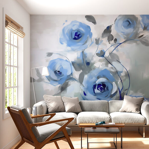 Pintura de flores azuis Papel de parede Pintura de flores azuis