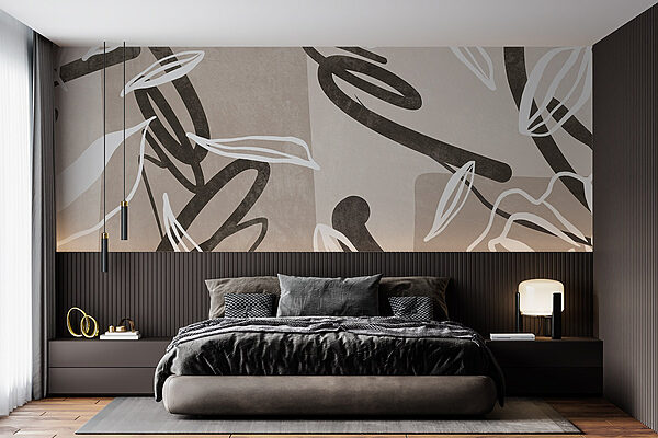 Linhas artísticas e folhas entrelaçam-se suavemente Papel de parede Linhas artísticas e folhas entrelaçam-se suavemente
