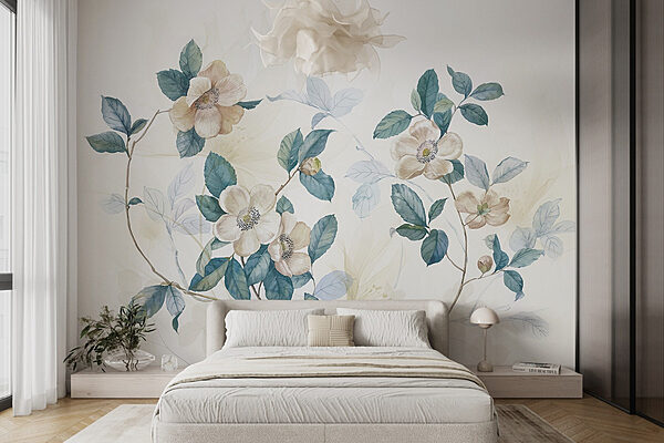 Pintura de flores e folhas Papel de parede Pintura de flores e folhas
