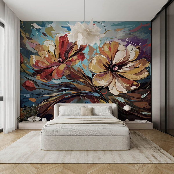 Pintura de flores sobre um fundo azul Papel de parede Pintura de flores sobre um fundo azul