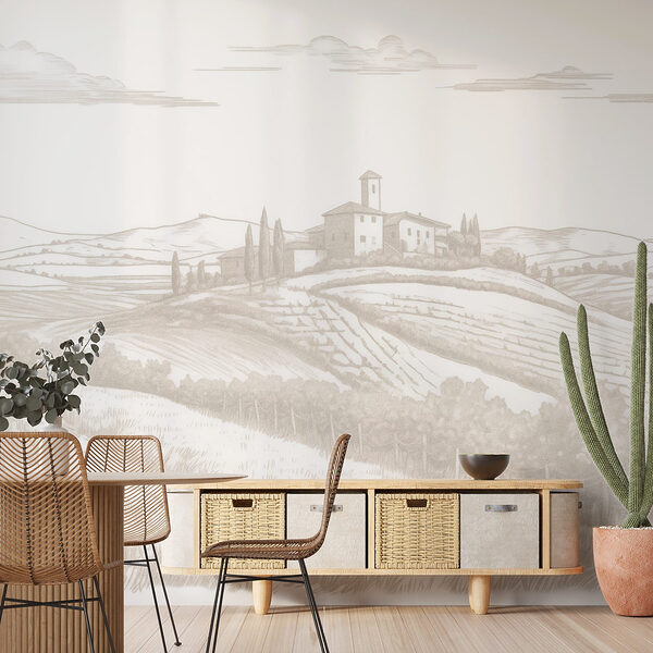 Paisagem com uma casa e campos Papel de parede Paisagem com uma casa e campos