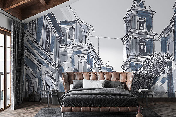 Desenho de um edifício com sinos Papel de parede Desenho de um edifício com sinos