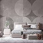 Papel de parede Fundo cinzento e branco com círculos e flores