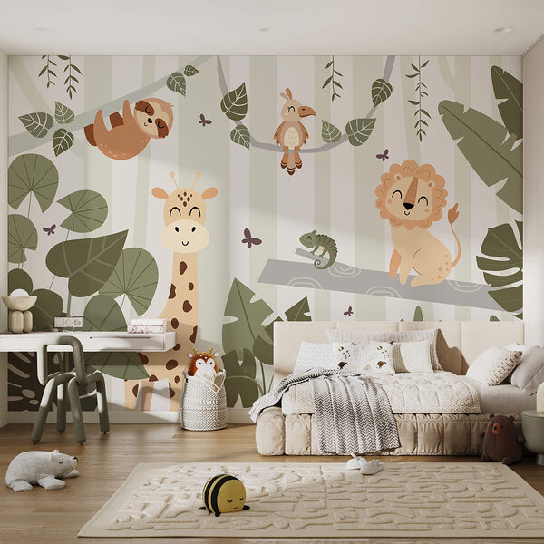 Papel de parede Desenho animado de animais numa selva (REF: w03376) Papel de parede Papel de parede Desenho animado de animais numa selva (REF: w03376)