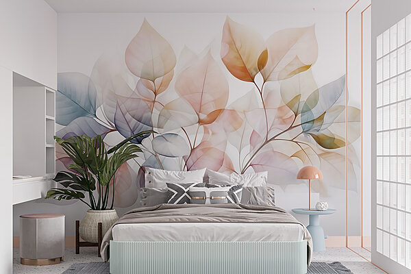 Folhas delicadas em tons suaves Papel de parede Folhas delicadas em tons suaves