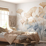 Papel de parede Pintura de flores com folhas
