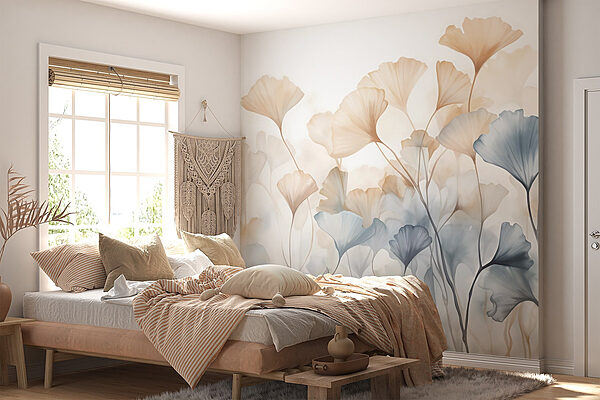 Pintura de flores com folhas Papel de parede Pintura de flores com folhas