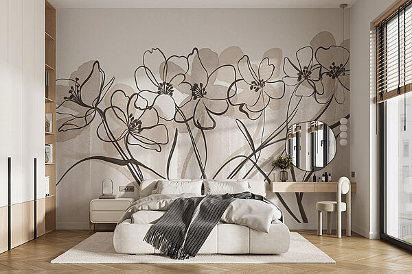 Linha de flores sobre um fundo branco Papel de parede Linha de flores sobre um fundo branco