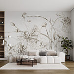 Papel de parede Desenho de flores e folhas