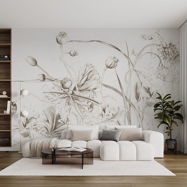 Desenho de flores e folhas Papel de parede Desenho de flores e folhas