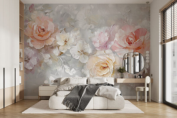 Pintura de flores sobre uma superfície branca Papel de parede Pintura de flores sobre uma superfície branca