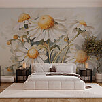 Papel de parede Pintura de flores brancas e amarelas