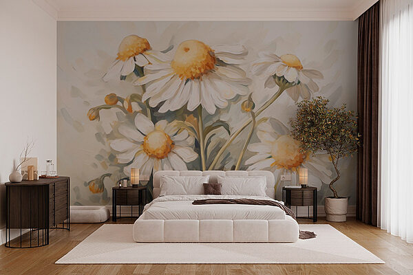 Pintura de flores brancas e amarelas Papel de parede Pintura de flores brancas e amarelas