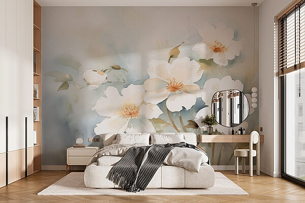 Pintura de flores brancas Papel de parede Pintura de flores brancas