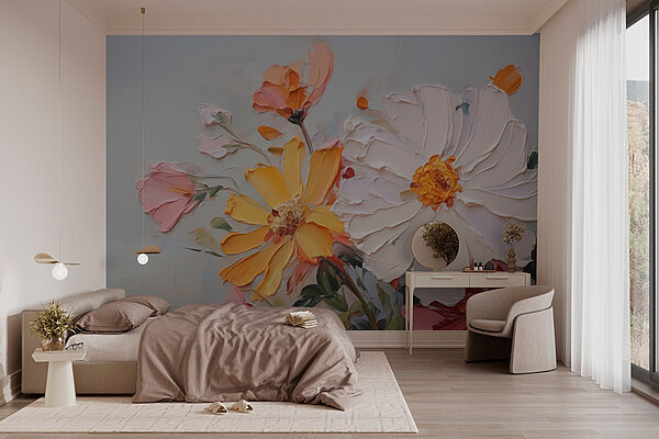 Pintura de flores sobre uma superfície branca Papel de parede Pintura de flores sobre uma superfície branca