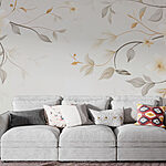 Papel de parede Desenho floral branco e castanho