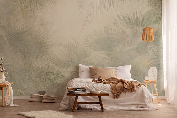 Fundo branco com folhas de palmeira Papel de parede Fundo branco com folhas de palmeira