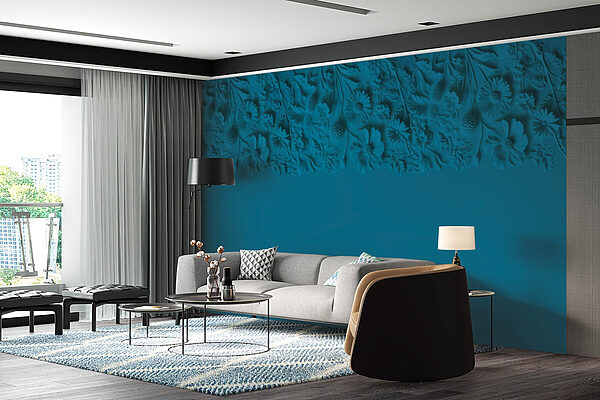 Fundo azul com flores e folhas Papel de parede Fundo azul com flores e folhas