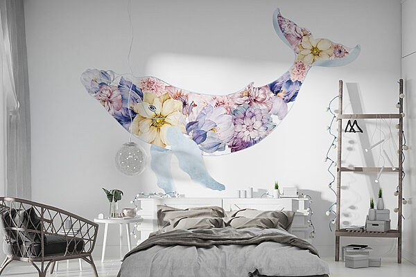 Baleia com flores Papel de parede Baleia com flores