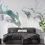 Papel de parede Dois peixes com flores e folhas