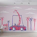 Papel de parede Girafa num carro