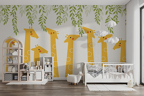 Grupo de girafas com folhas Papel de parede Grupo de girafas com folhas