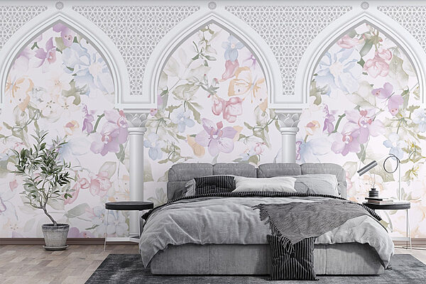 Papel de parede com flores e arcos Papel de parede Papel de parede com flores e arcos
