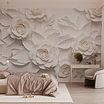 Papel de parede Flores e folhas de papel branco