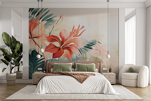 Arranjo floral tropical vibrante Papel de parede Arranjo floral tropical vibrante