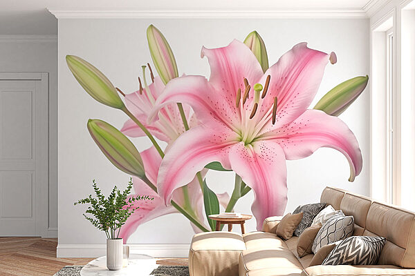 Lírio cor-de-rosa com botões Papel de parede Lírio cor-de-rosa com botões