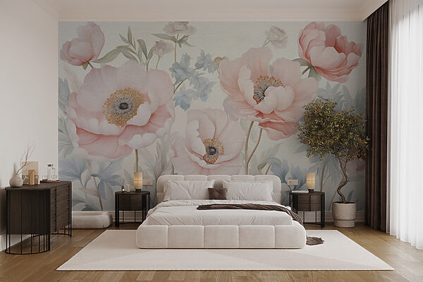 Pintura de flores numa parede Papel de parede Pintura de flores numa parede