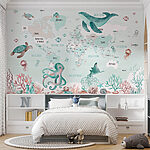 Papel de parede Mapa do mundo com animais marinhos
