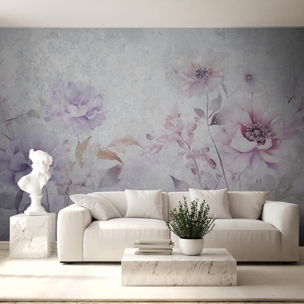 Papel de parede Papel de parede Pintura de flores sobre um fundo branco (REF: w08951)