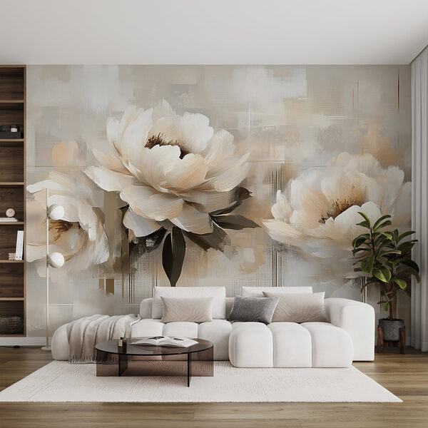 Papel de parede Papel de parede Pintura de flores sobre um fundo branco (REF: w03581)