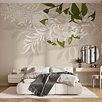 Papel de parede Flores brancas com folhas verdes