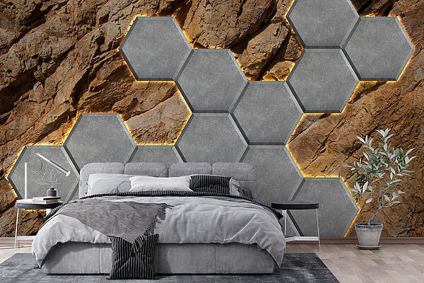 Papel de parede Wall murals Stone hexagons on a rock (REF: w03456) Papel de parede Papel de parede Wall murals Stone hexagons on a rock (REF: w03456)