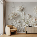Papel de parede Escultura de uma flor branca numa parede