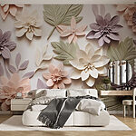 Papel de parede Grupo de flores e folhas