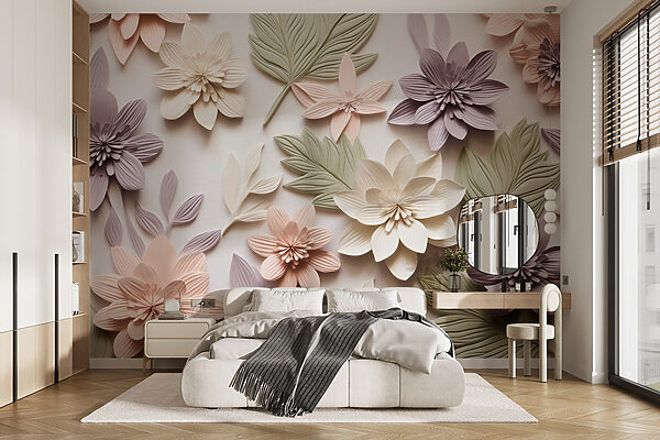 Grupo de flores e folhas Papel de parede Grupo de flores e folhas