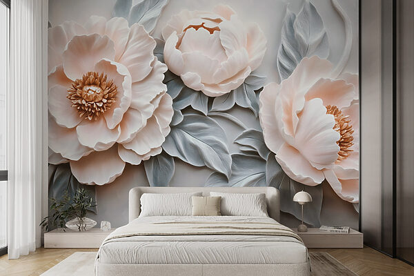 Grupo de flores brancas com folhas Papel de parede Grupo de flores brancas com folhas
