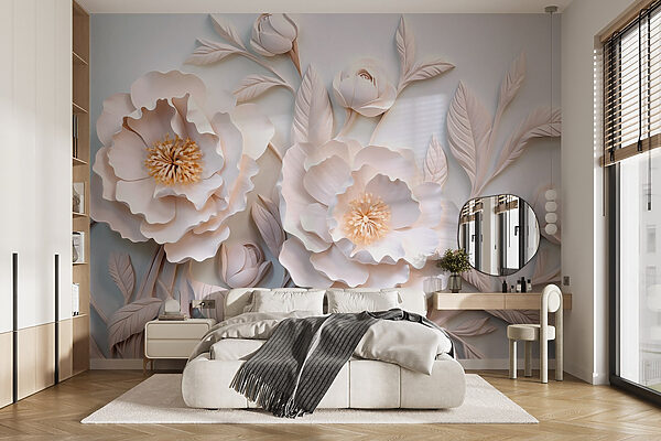 Flores e folhas brancas sobre uma superfície branca Papel de parede Flores e folhas brancas sobre uma superfície branca