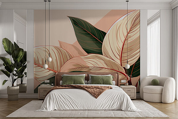 Folhas artísticas em cores suaves Papel de parede Folhas artísticas em cores suaves