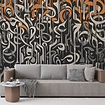 Papel de parede Arte a preto e branco com linhas a laranja e branco
