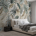Papel de parede Folhas tropicais sobre fundo bege